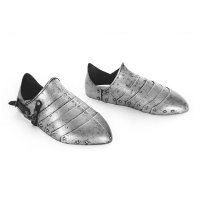 Two covers for footwear, consisting of bands of plate metal riveted together