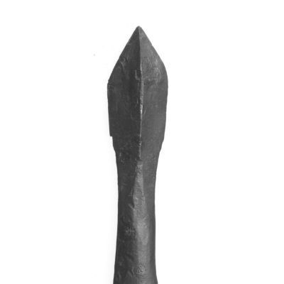 A large pointed leaf shaped bolt head with long neck and socket for bolt shaft