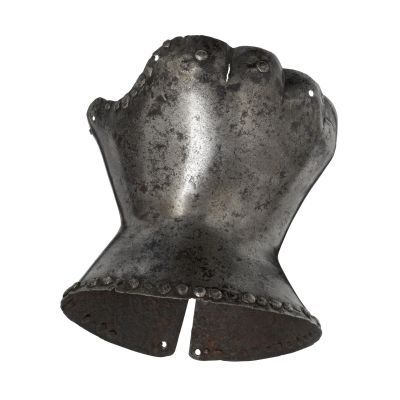 Hourglassed shaped metal plate to fit over fist and wrist