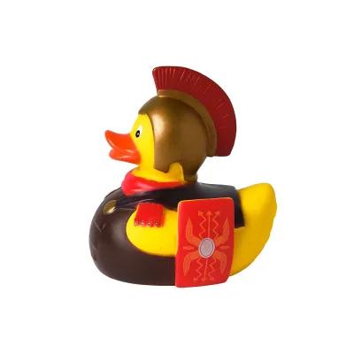 yellow rubber duck with roman helmet and shield
