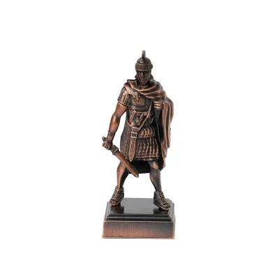 bronze coloured miniature statue of a Roman Centurion with shield and sword