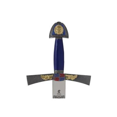 Fantasy weapon featuring a detailed crossguard and pommel, evoking the chivalric era of Ivanhoe