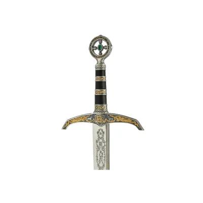 Long silver blade with engraved detailing, tapering to a sharp point, inspired by Robin Hood folklore