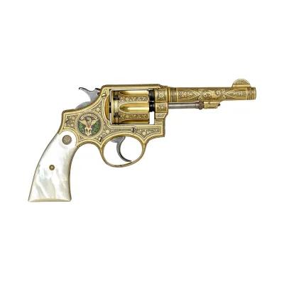 Vintage Royal Revolver from 1933 featuring a robust barrel, engraved cylinder, and ergonomic wooden handle crafted by Beistegui Hermanos