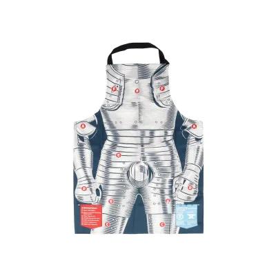 Educational apron mimicking Henry VIII’s suit of armour, featuring labelled anatomical zones and a guide to historical armour classes including gambeson, mail, and plate.