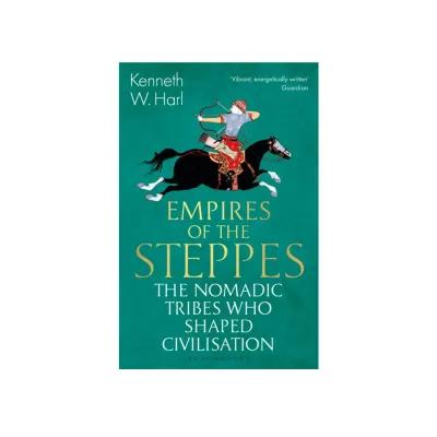 “Empires of the Steppes: The Nomadic Tribes Who Shaped Civilisation” cover with a mounted archer illustration on a green background