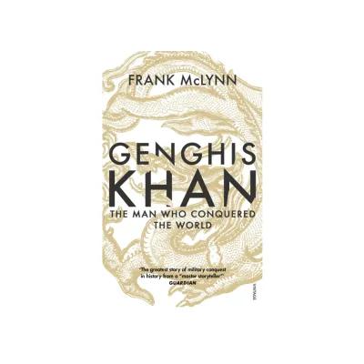 Cover showing Frank McLynn’s “Genghis Khan: The Man Who Conquered the World”, featuring a minimalist gold-toned design