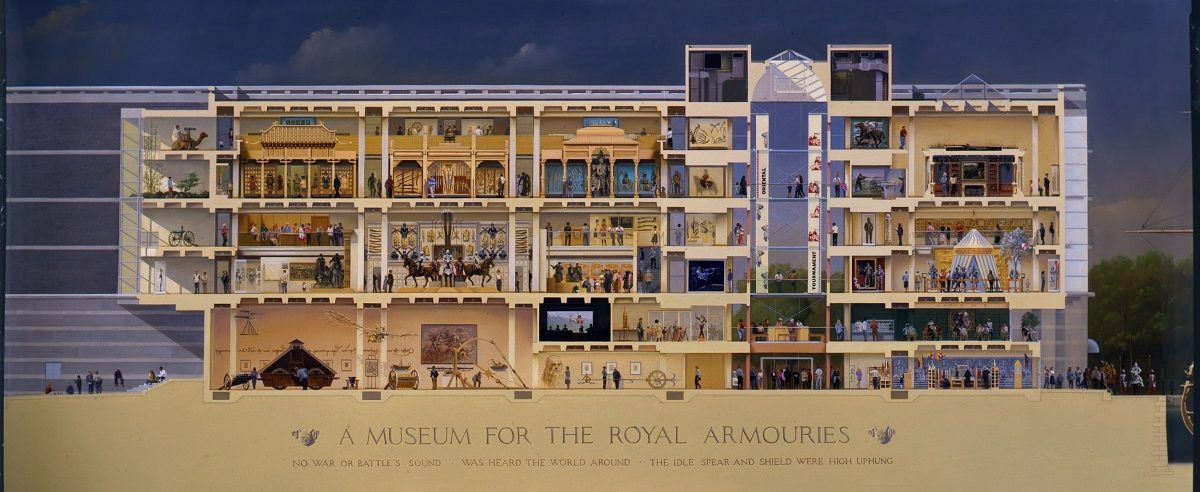 An illustration of a cutaway of the Royal Armouries museum
