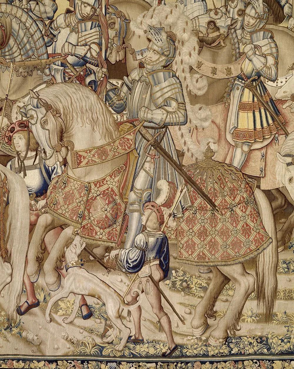 A tapestry showing the rich textiles