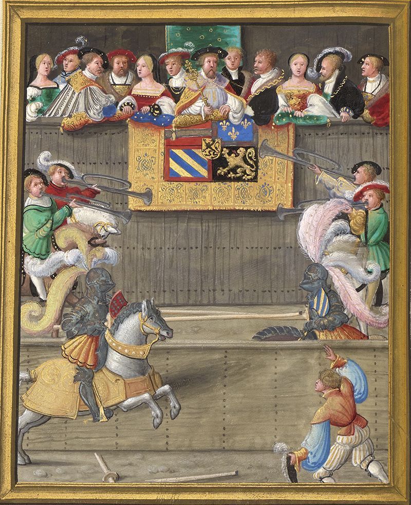 A Flemish book illustration from c.1530 that shows the style of jousting  that would have been used at The Field of Cloth of Gold (Master of the Getty Lalaing, Getty Museum Collection)