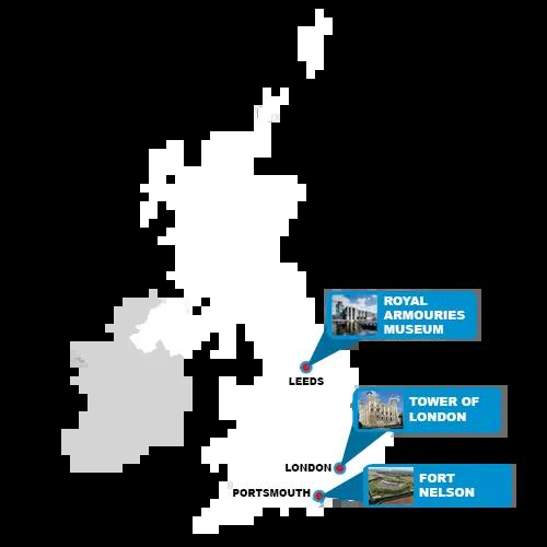 UK map showing Royal Armouries locations