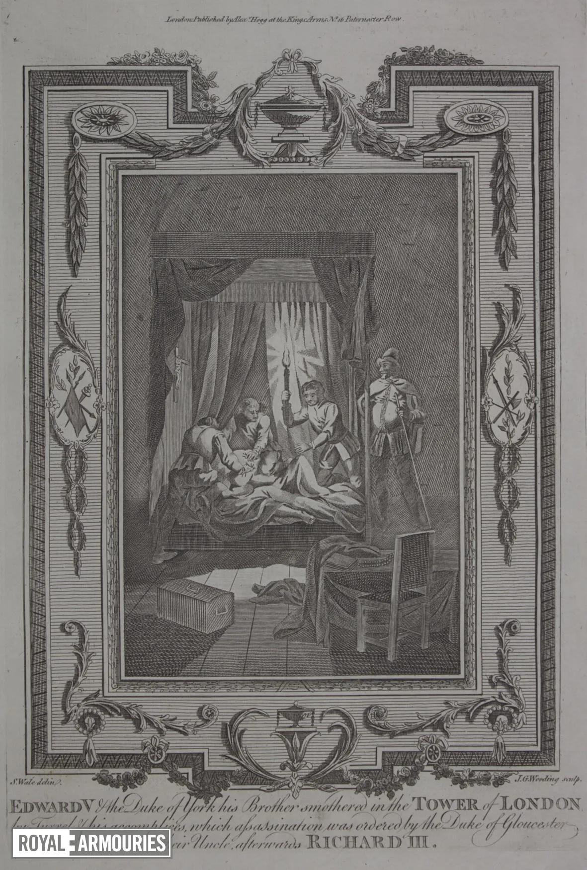 Engraving showing the murder of the princes in the Tower