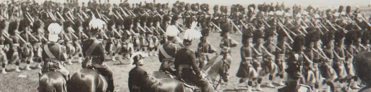 The 48th Toronto Highlanders parade in kilts for military dignitaries