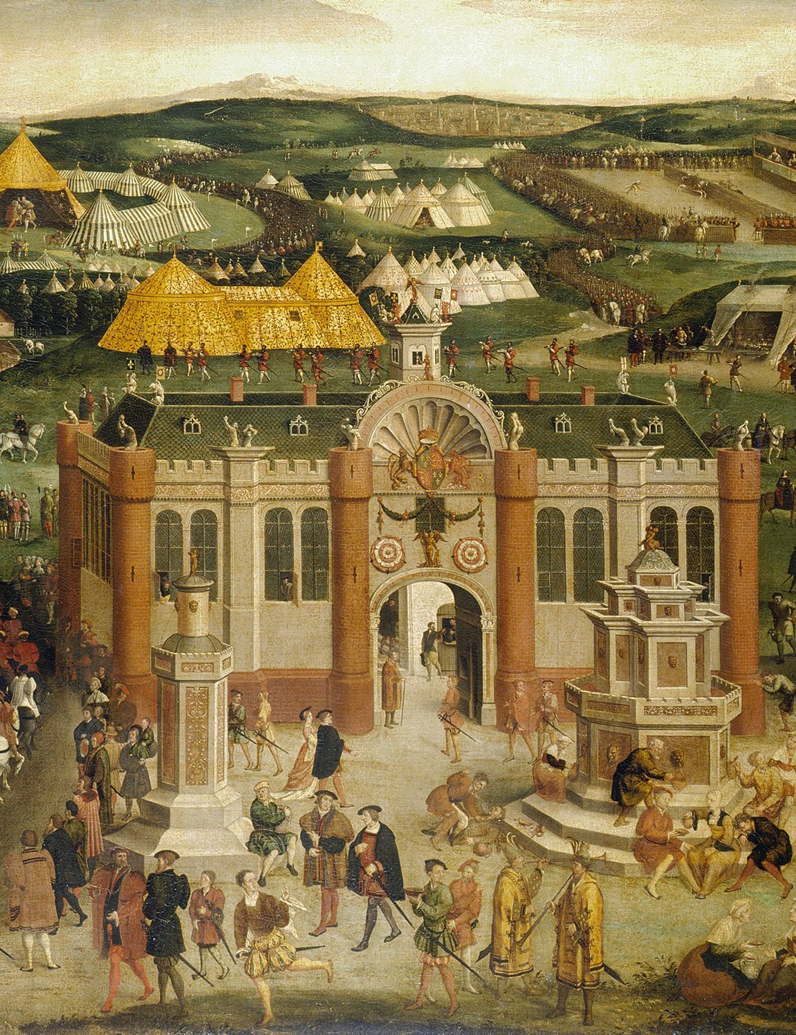 Detail of painting depicting the temporary palace and field of tents at "the field of cloth of gold"