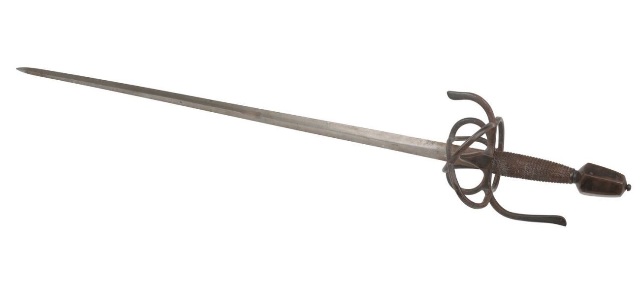 Long rapier sword in profile with decorated grip