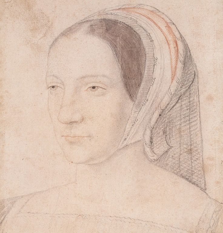 A pencil drawing of a head and shoulders of woman looking off to the left