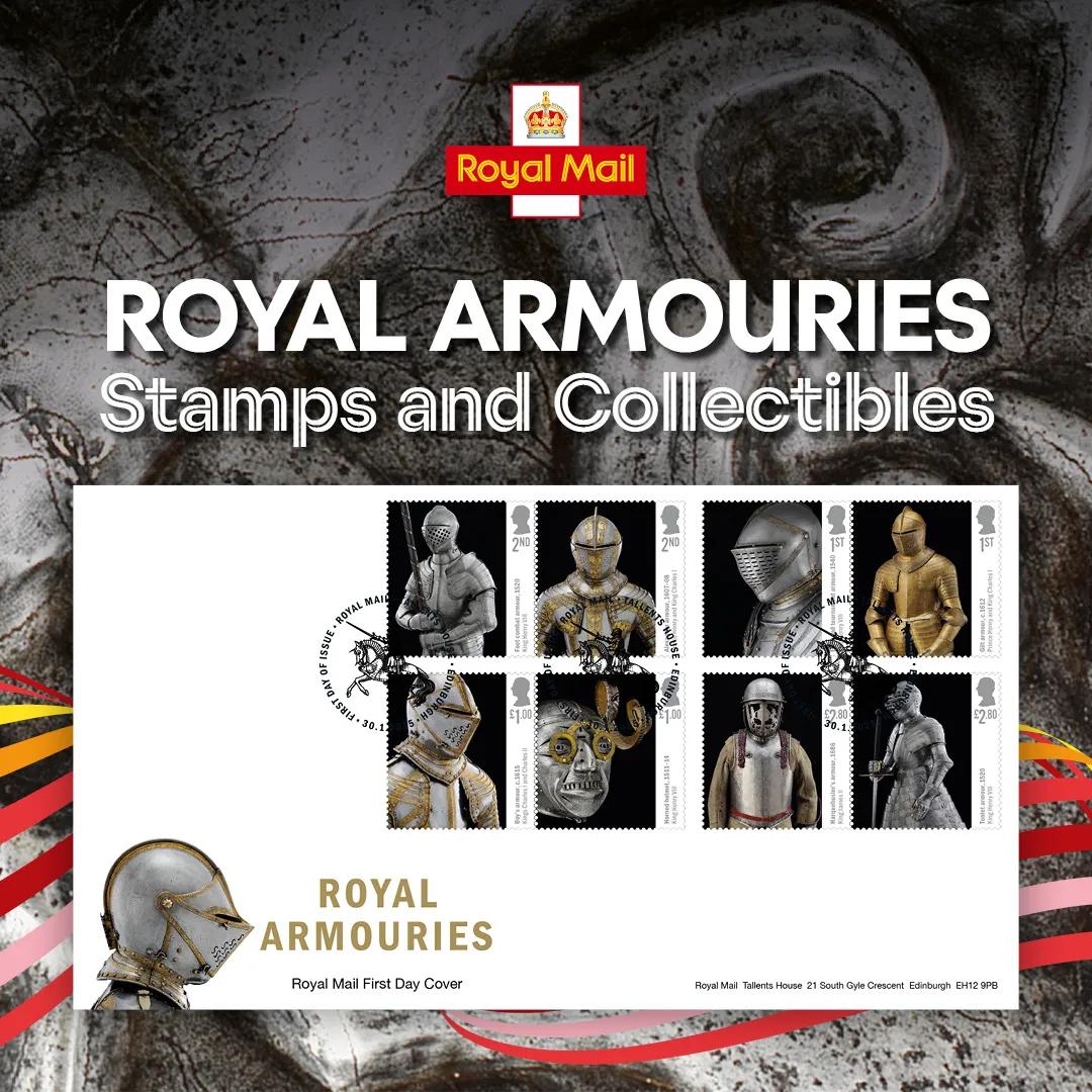 Royal Armouries and Royal Mail Stamps with the header text 'Stamps and Collectibles'