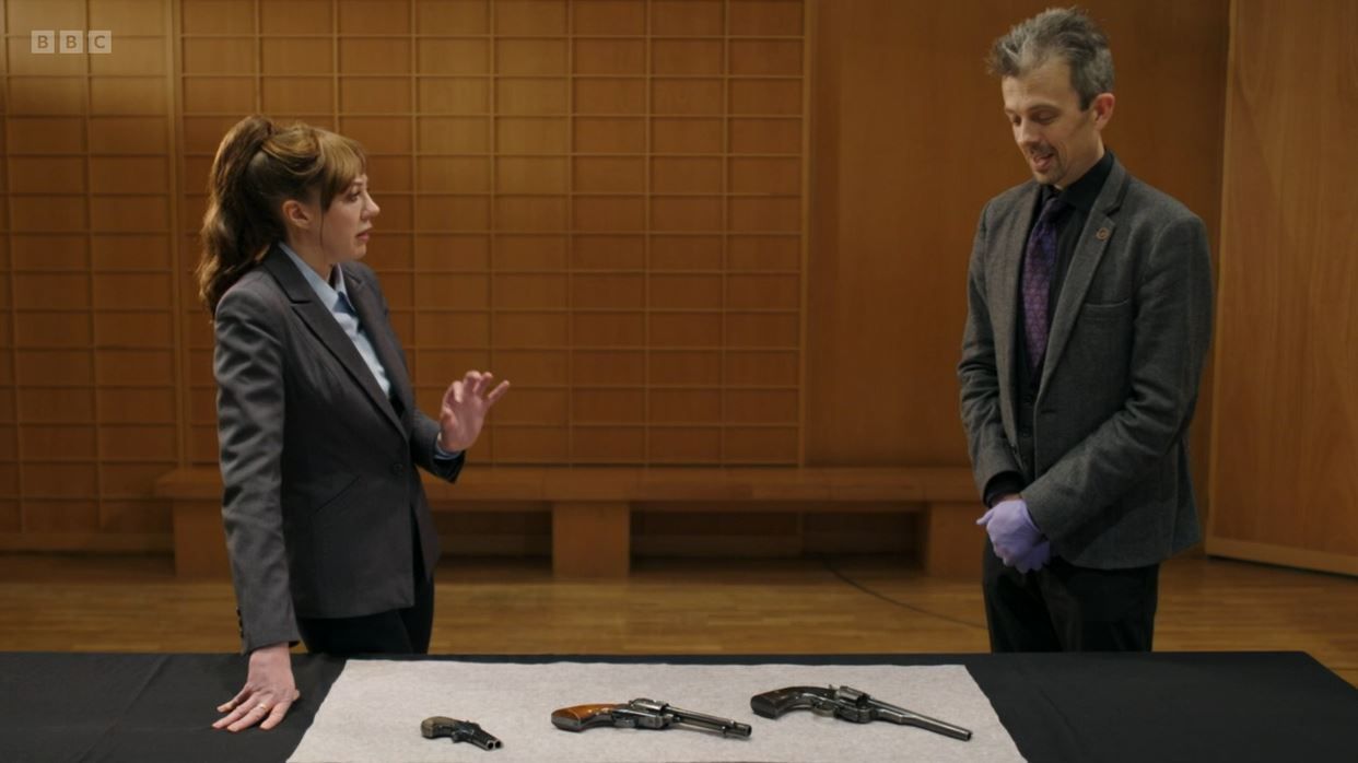 Jonathan Ferguson and Philomena Cunk during the filming of Cunk on Earth