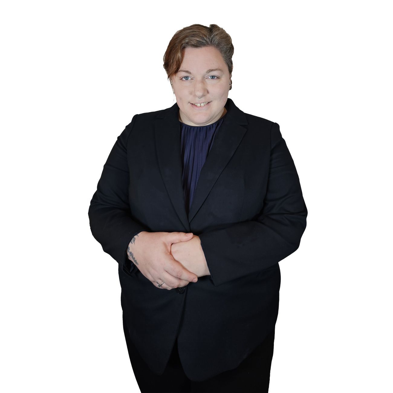 Woman dressed black suit