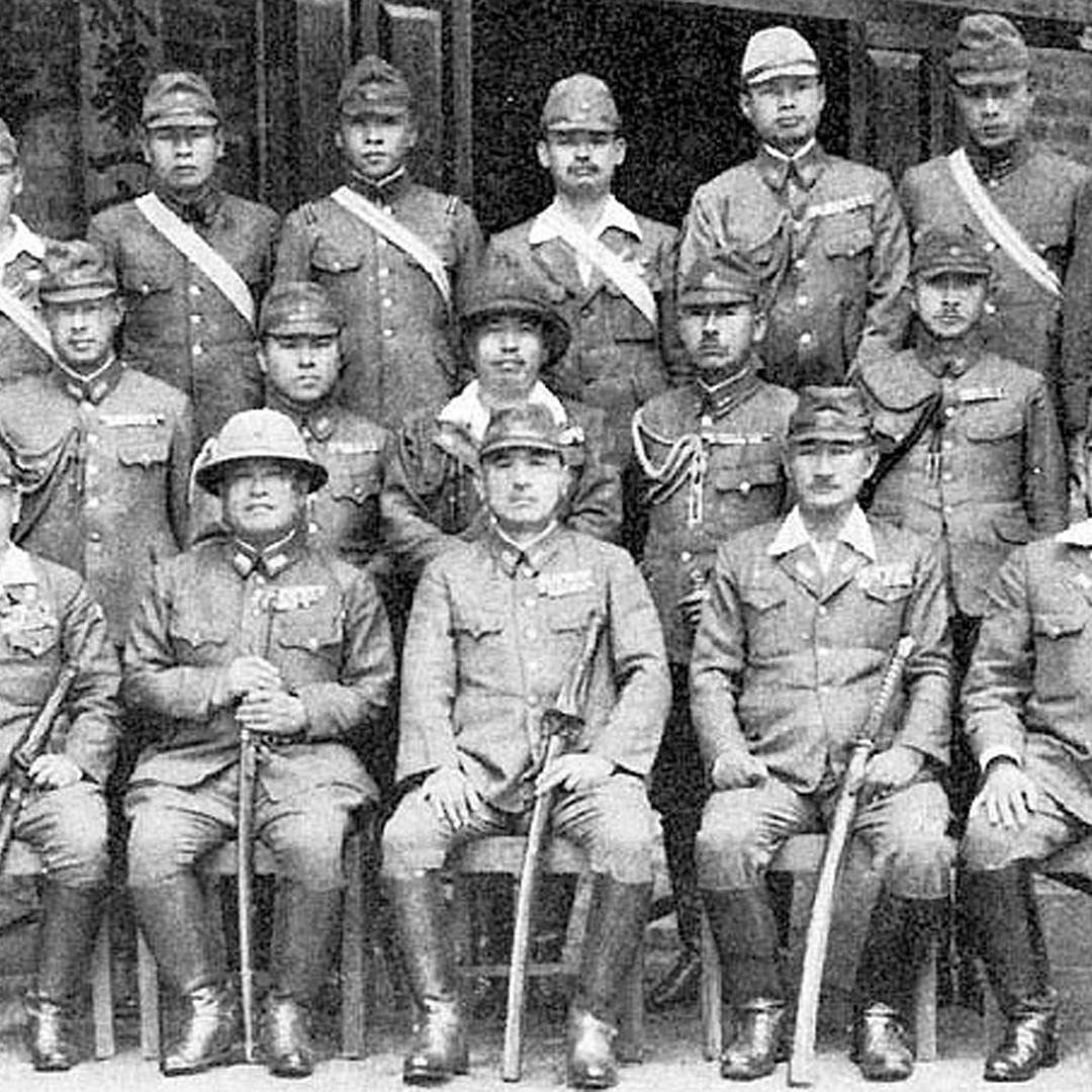 A black and white photograph of Imperial Japanese officers of the Second World War