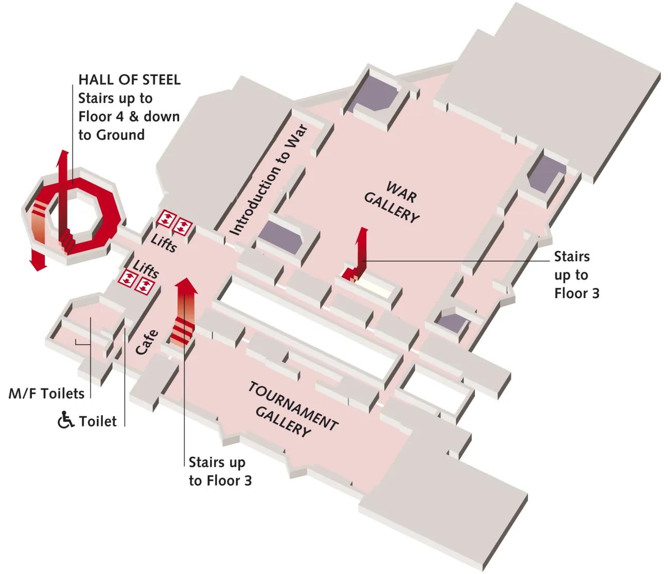 A colour map of the second floor of the Royal Armouries