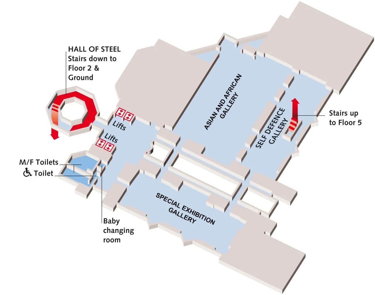 A colour map of the fourth floor of the Royal Armouries