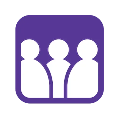 Purple square icon with three white silhouettes of people standing together, indicating a busy space or high crowd levels