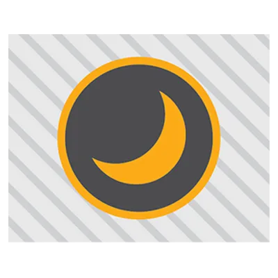Yellow crescent moon on a dark grey circle within a yellow border, indicating a dimly lit space