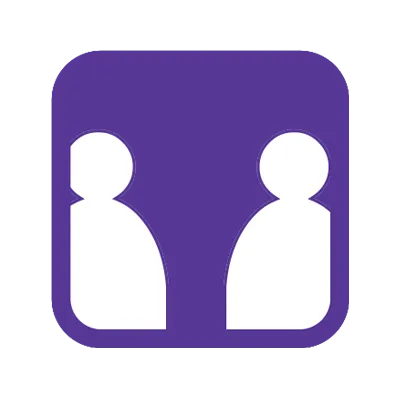 Purple square icon with two white silhouettes spaced apart, indicating a less busy area or moderate crowd levels