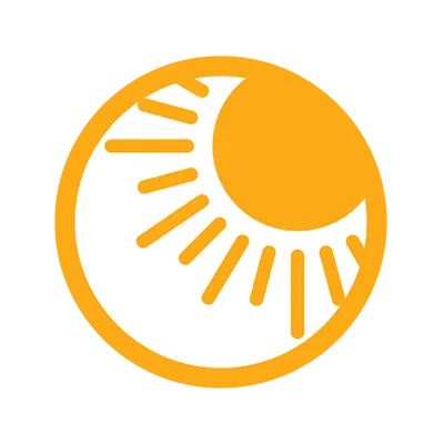 Bright yellow sun icon surrounded by a circular frame, signifying natural lighting or daylight