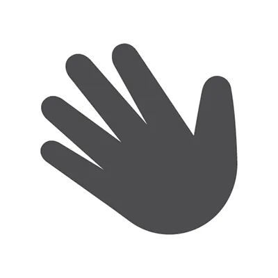 Dark grey silhouette of an open hand with outstretched fingers, indicating a tactile or touch exhibit