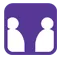 Purple square icon with two white silhouettes spaced apart, indicating a less busy area or moderate crowd levels