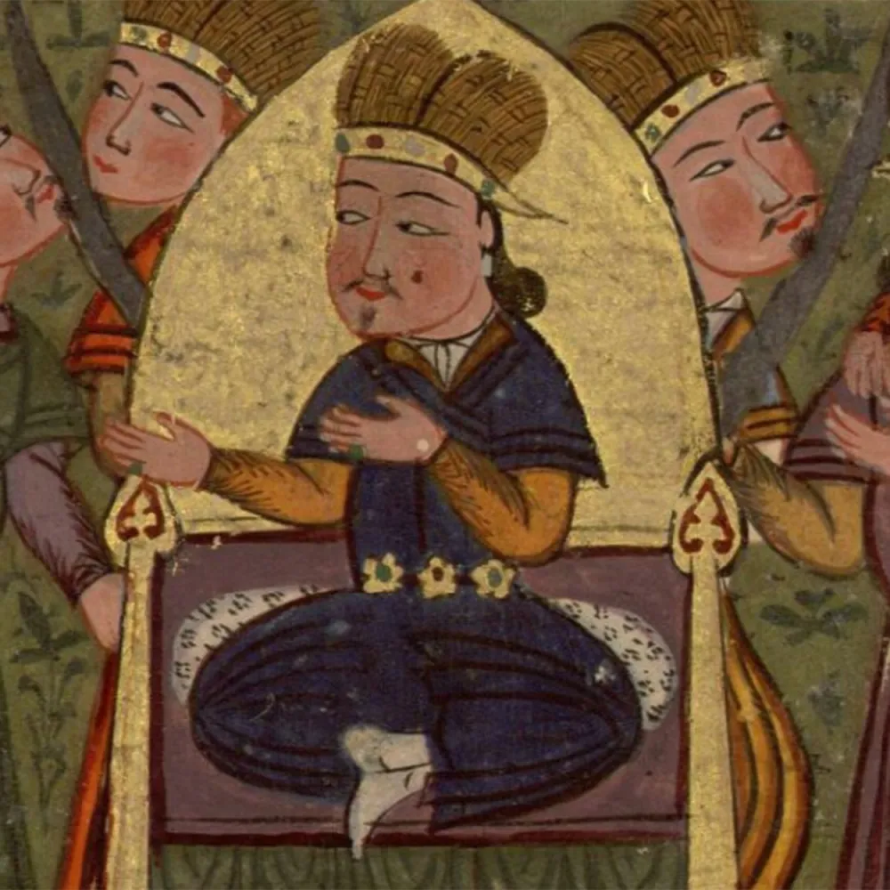 Illustration of a Mongol ruler sat on a golden throne