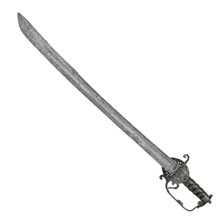 Sword with blade that curves slightly upwards