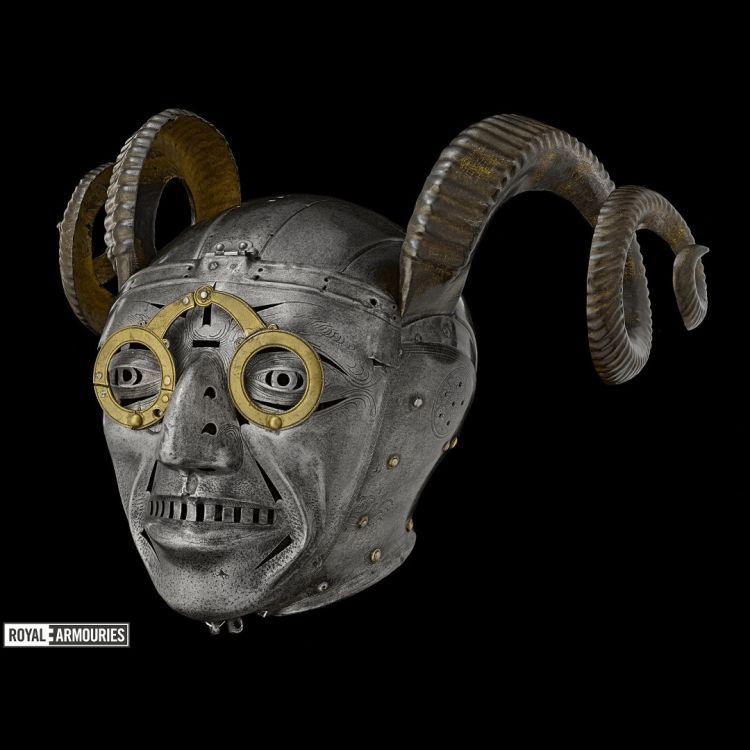 Helmet with rams horns and glasses