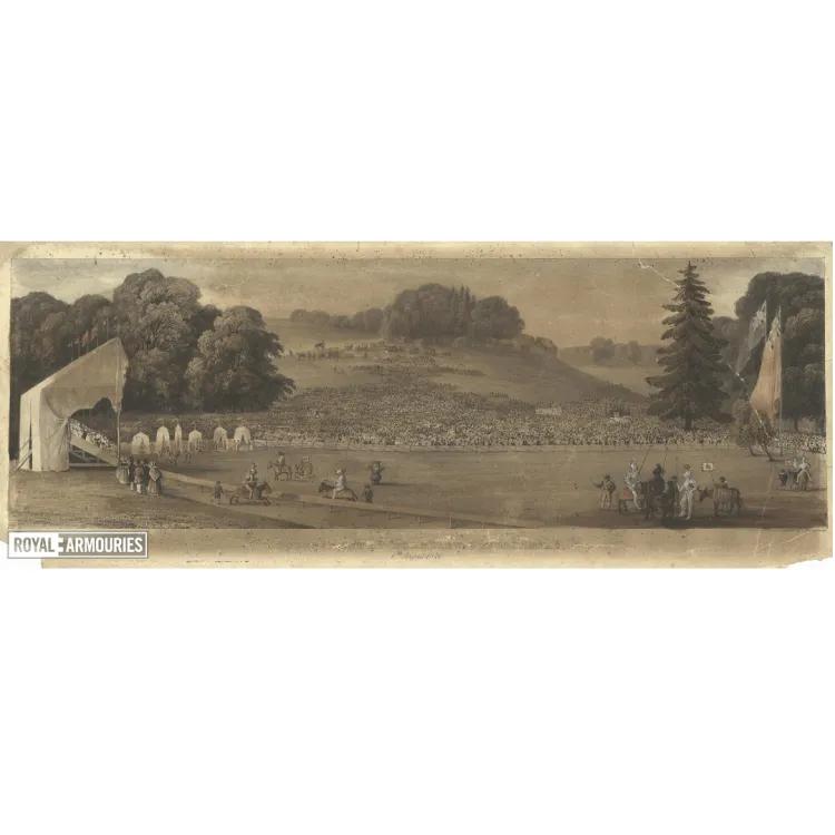 Print of a re-enacted medieval tournament