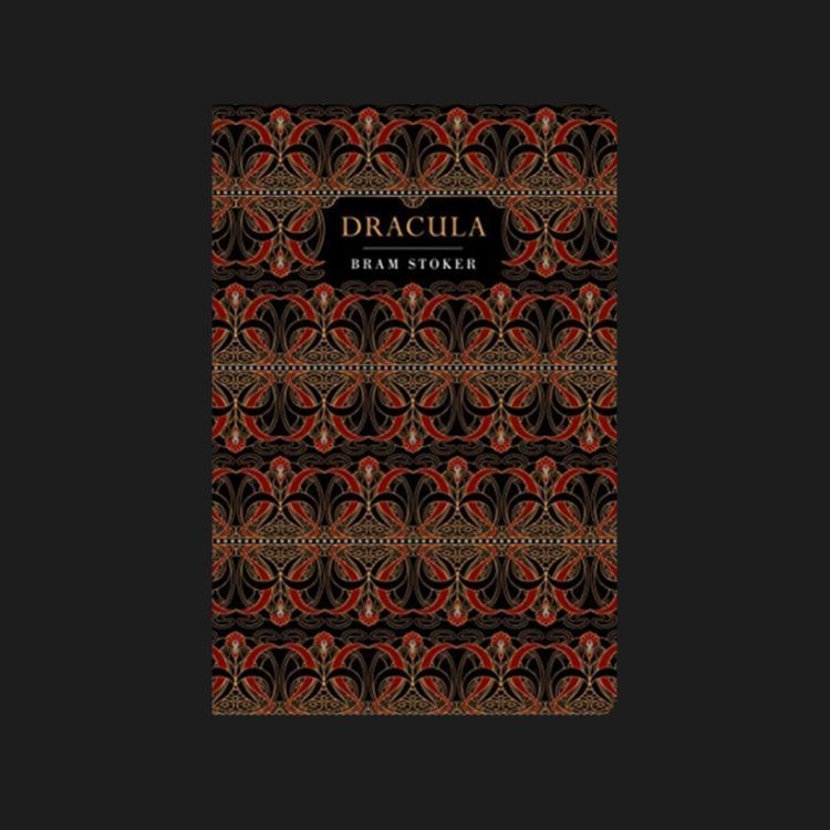 Patterned book cover in red and black