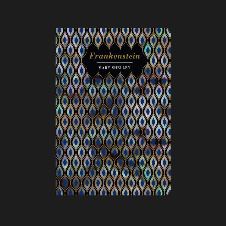 Patterned book cover in blue and gold