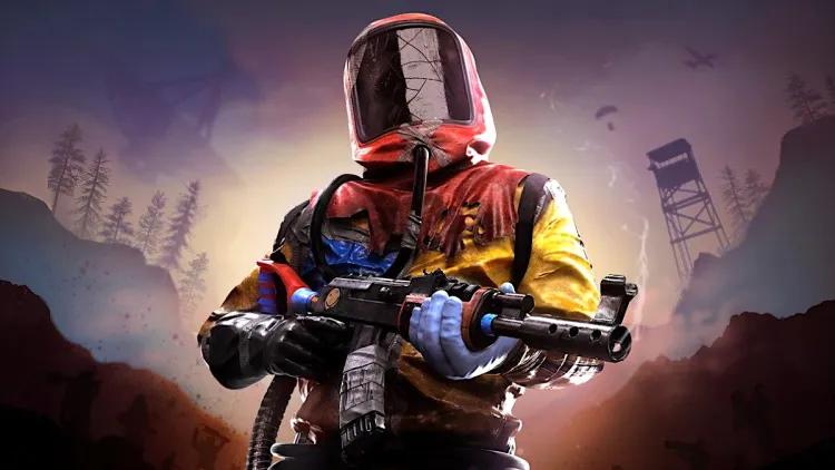 Rust game hero image with character wearing hazmat style suit and holding firearm