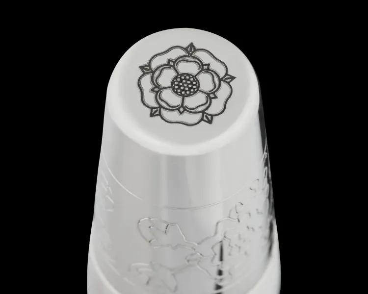 Bottom of Onoto pen inspired by Henry VII armour at the Royal Armouries featuring Tudor Rose