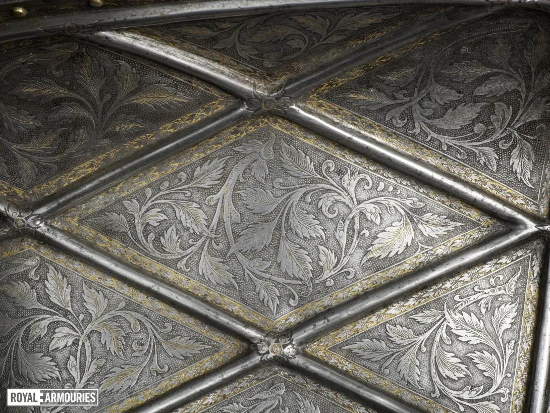 Detail of a shoulder shield showing leaf decoration 