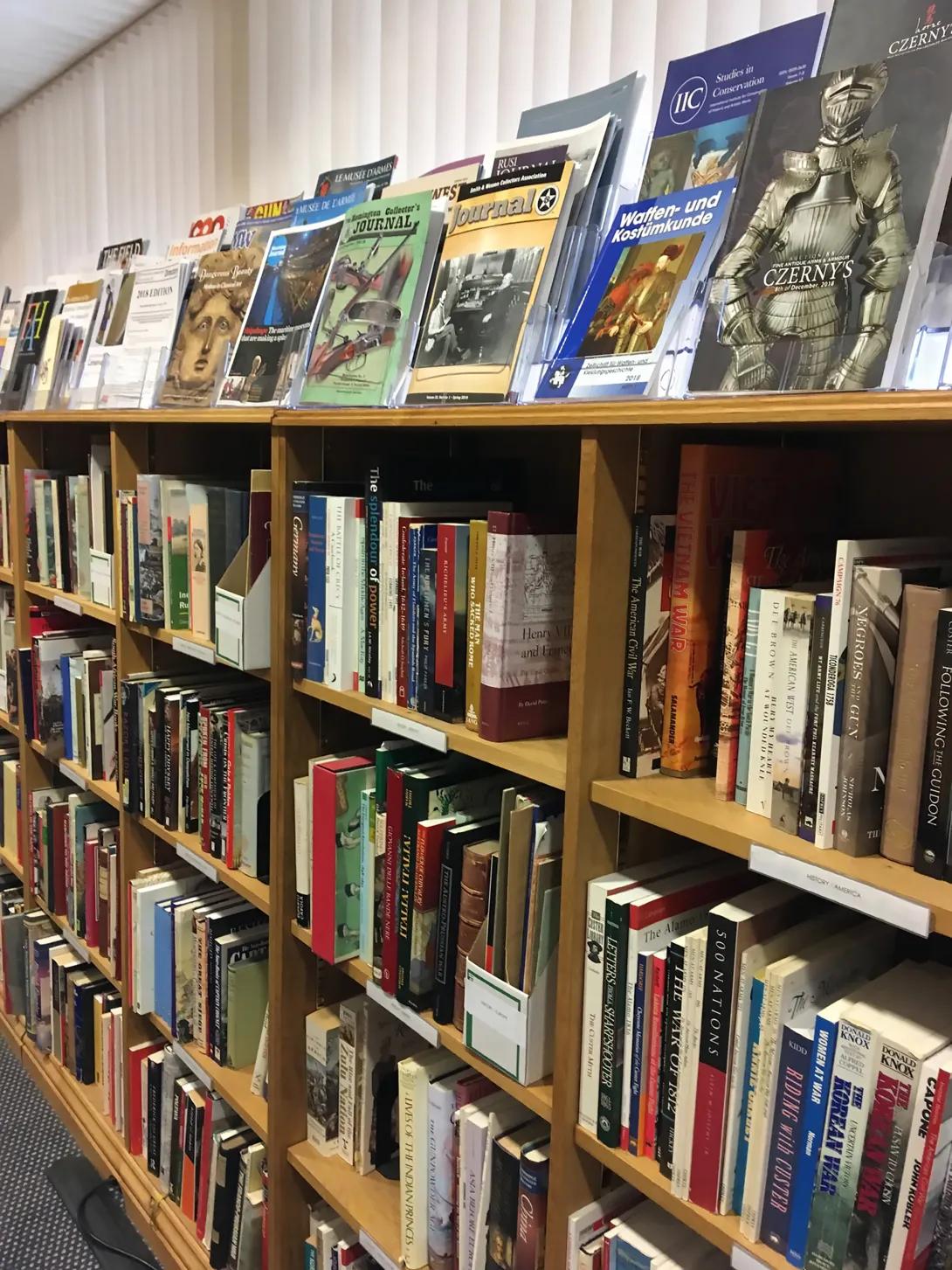 Rows of books on shelves in a library