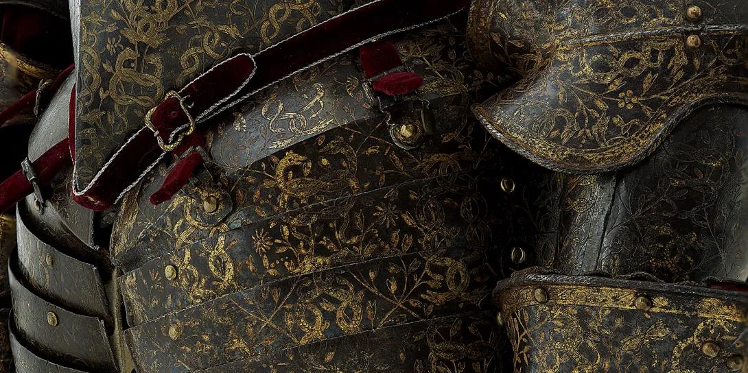detail of an armour highly decorated with gold